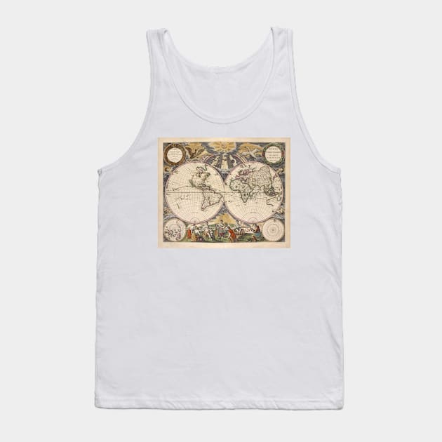 Vintage Map of The World (1672) Tank Top by Bravuramedia